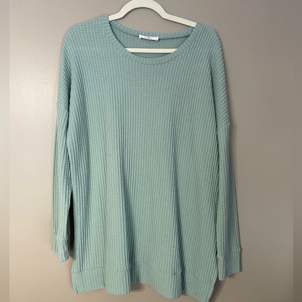 Zenana Outfitters Light Blue/Green Knit Top